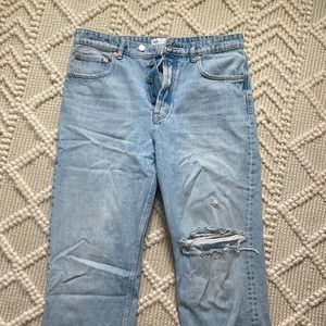 Zara high rise distressed light wash ankle jeans